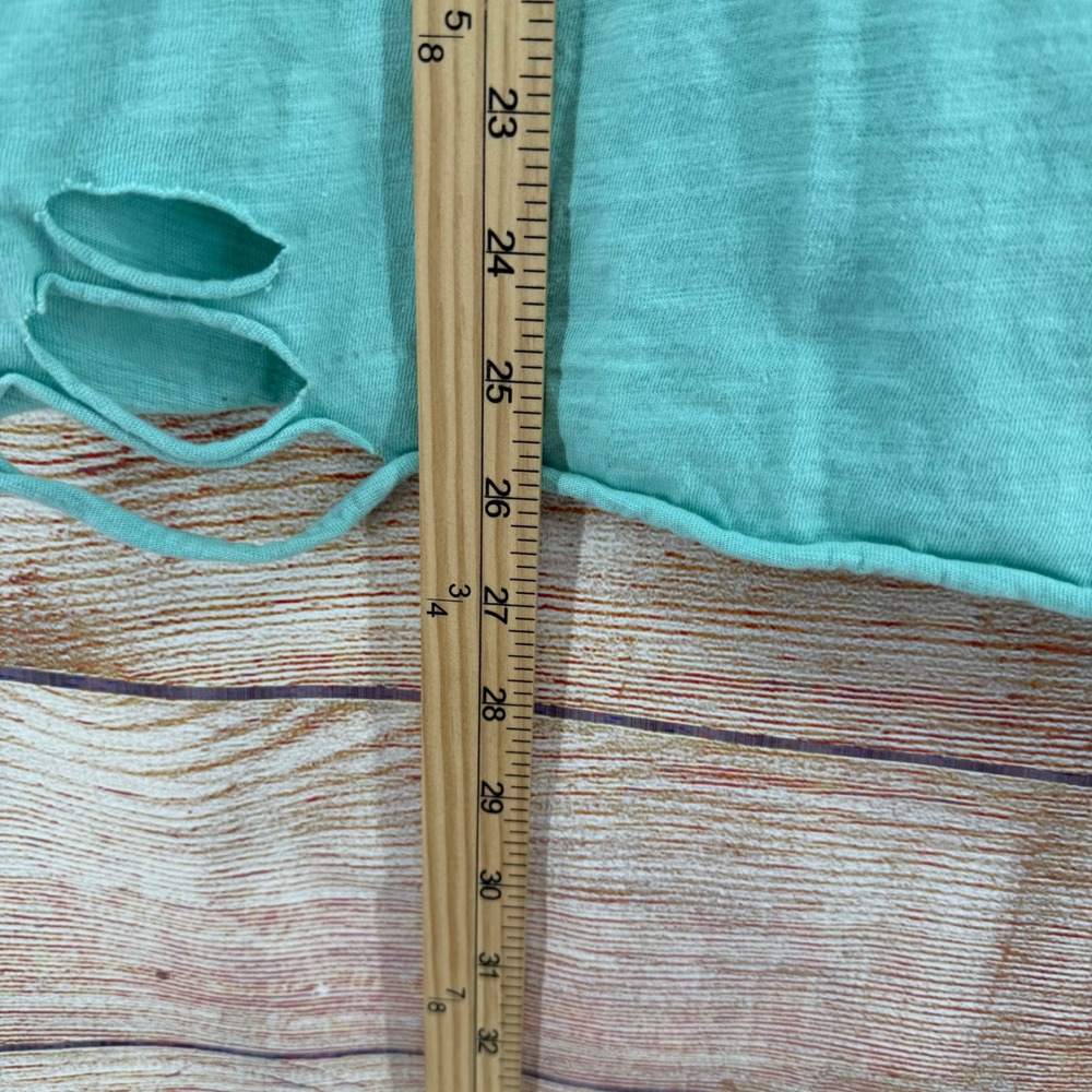 A Rare Bird Teal Distressed Slub Knit Pocket T-Shirt L/XL Short Sleeve Edgy - Picture 4 of 10